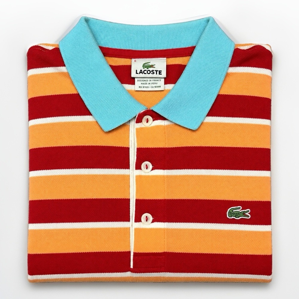 Lacoste Striped Rugby Polo Shirt Men's Large Size FR 6 Contrast Collar